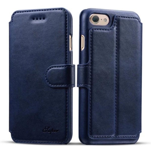 Nahkakotelo ja lompakko VINTAGE-design - iPhone 6/6S Plus Blå