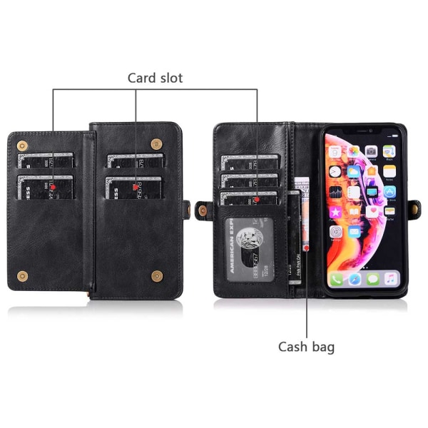 Effektivt etui med dobbelt tegnebog - iPhone XR Brun