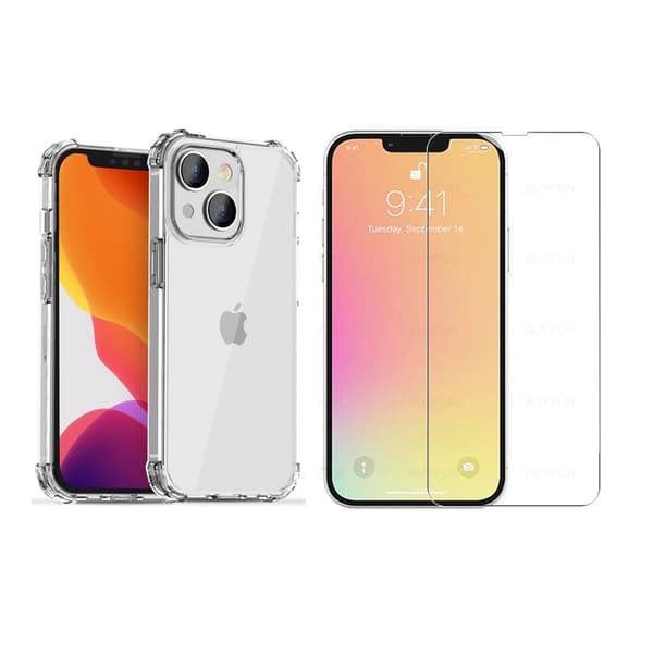 Stötdämpande Silikonskal med Skärmskydd iPhone 14 Plus Genomskinlig