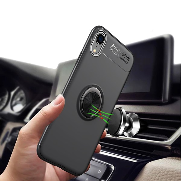 Auto Focus Skyddande Skal med Ringhållare - iPhone XR Svart/Rosé