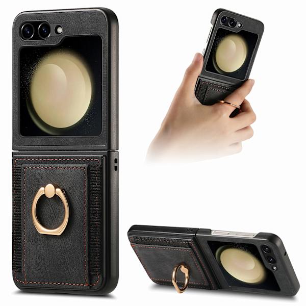 Samsung Galaxy Z Flip 5 - Ringhållare Stötsäkert Korthållarskal Brown