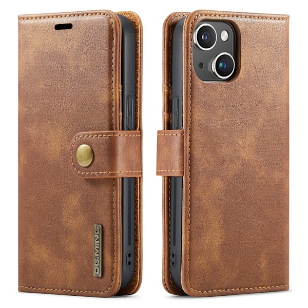 iPhone 14 - Retro Läderfodral med Magnetisk Design Grå