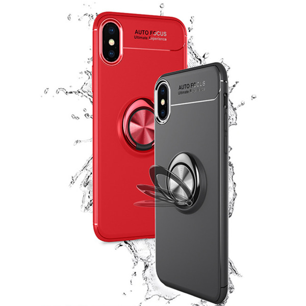 Käytännöllinen kansi sormustelineellä (AUTO FOCUS) - iPhone X Svart/Röd