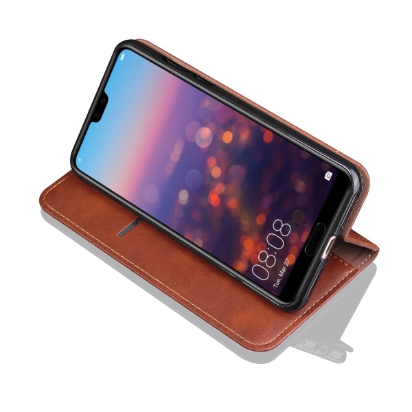 Stilsäkert Fodral med Plånbok för Huawei P20 Ljusbrun