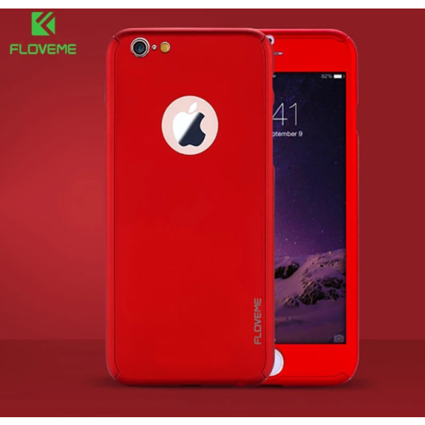 Tyylikäs suojakuori iPhone 6/6S:lle (edessä ja takana) Röd