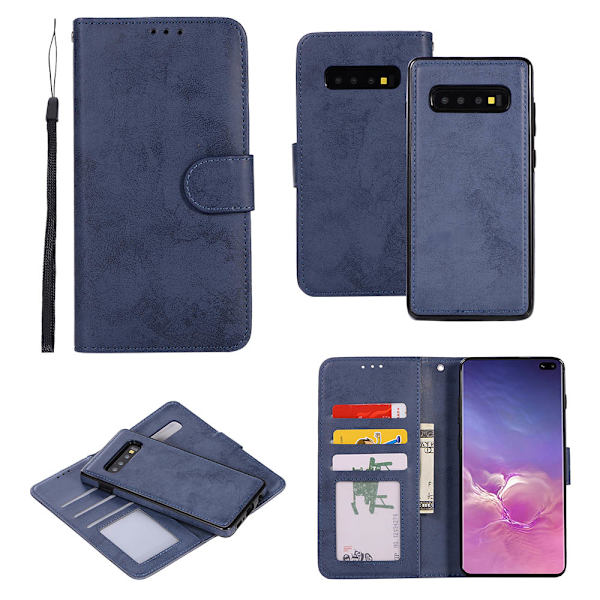 Veludført 2 i 1 Pungeetui - Samsung Galaxy S10 Plus Mörkblå