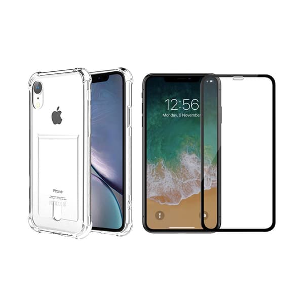 Etui med kortholder og skærmbeskyttelse til iPhone XR Transparent