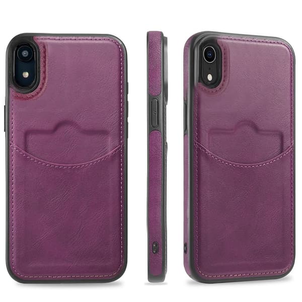 iPhone XR Leman Mobilskal med Kortförvaring Vinröd
