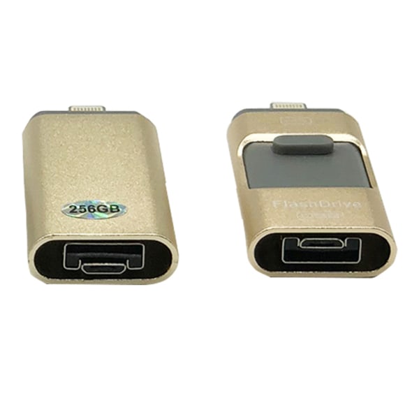 Lightning/Micro-USB-Minne - (Spara ner från din telefon) 256Gb Guld
