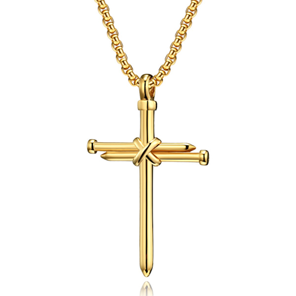 Meningsfullt och Stilrent Kors Halsband i Rostfritt Stål Guld