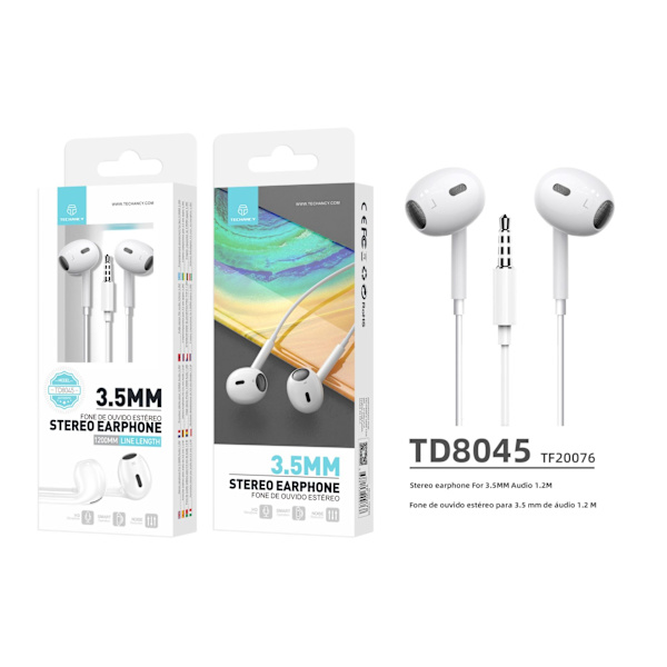 2 Typer Av Passform/White Earphones 3,5 mm Plug-in-ear/Classic in-ear TD8045 