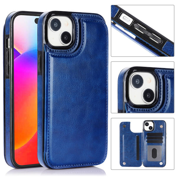 Hållbart läderfodral för iPhone 15 Plus Brun