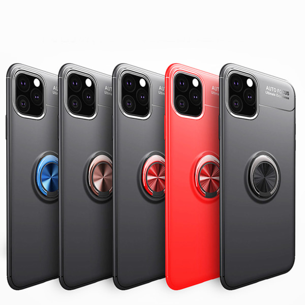 Glat silikonecover med ringholder - iPhone 11 Pro Röd/Röd