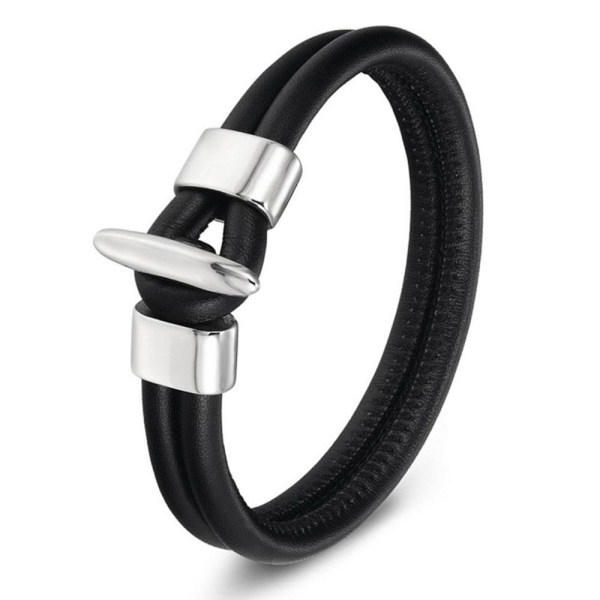 Stilrent Slittåligt Äkta Läder Rostfritt Stål Armband TYPE-B