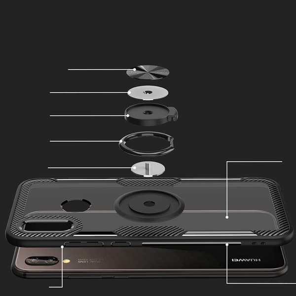 Huawei P20 Lite - Skyddsskal med Ringhållare Svart/Silver Svart/Silver