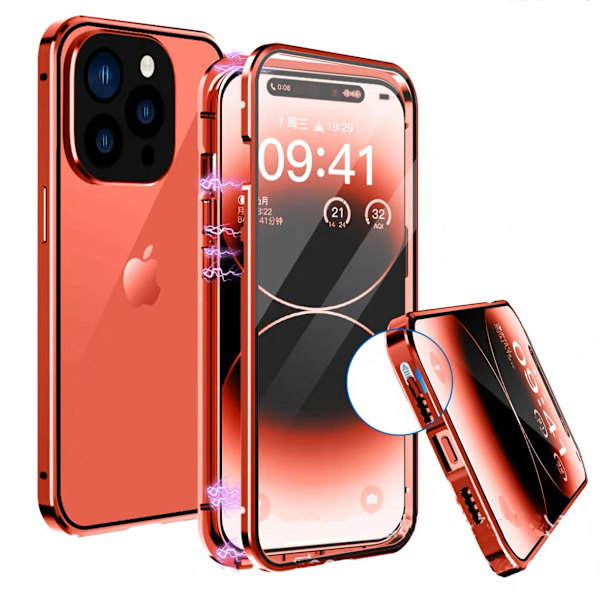 iPhone 15 Pro max - Stilrent Magnetiskt Dubbelsidigt Skal Red