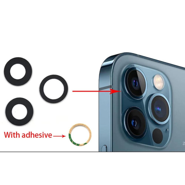 2-PAKKE Bakre kamerafelg Lens reservedel iPhone 12 Pro Transparent/Genomskinlig