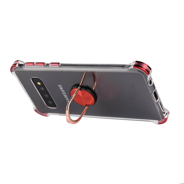 Samsung Galaxy S10 - St�td�mpande Skal med Ringh�llare Röd
