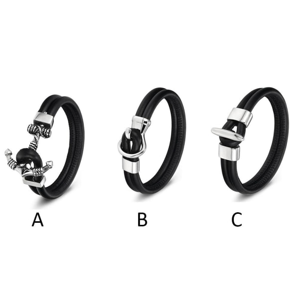 Stilrent Slittåligt Äkta Läder Rostfritt Stål Armband TYPE-C