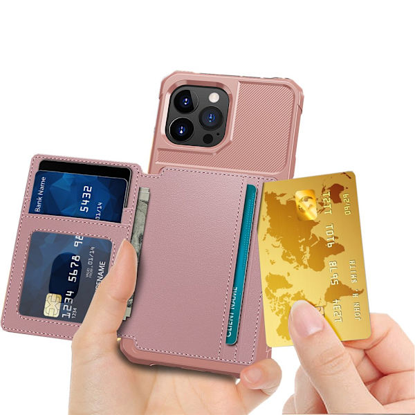 Elegant plånboksfodral i lyxigt PU-läder för iPhone 15 Pro Max Pink gold