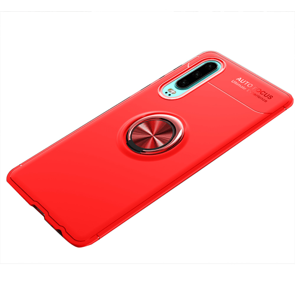 Skyddande Praktiskt Skal med Ringhållare - Huawei P30 Svart/Röd