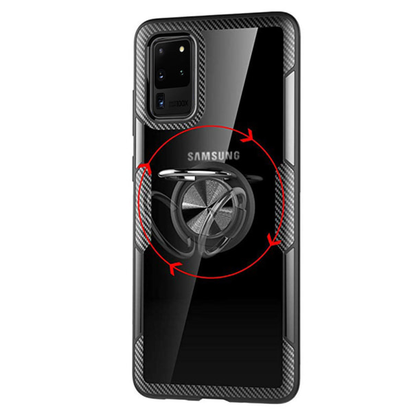 Sileä kansi sormustelineellä - Samsung Galaxy S20 Ultra Svart/Silver