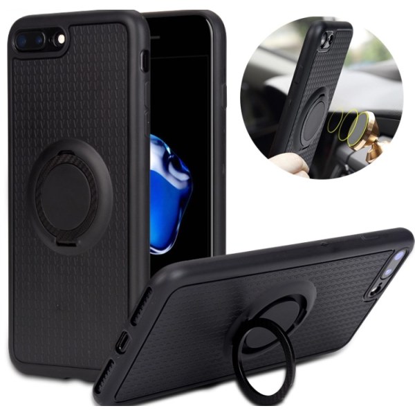 iPhone 7 PLUS - Eksklusiv Smart Carbon Silikone Case Ring Holder Rosaröd