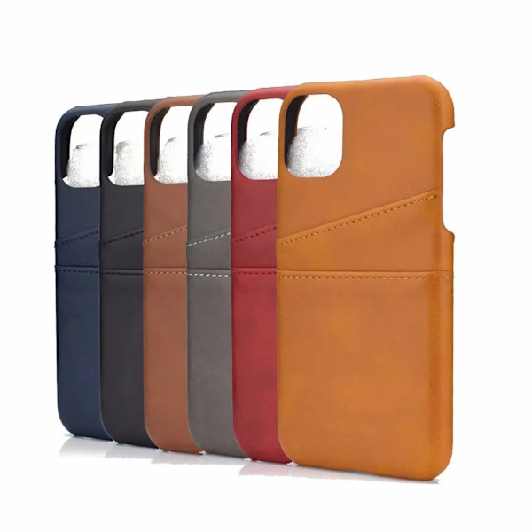 iPhone 15 Plus - Slimmat PU-läderfodral med 2-kortfack Light brown