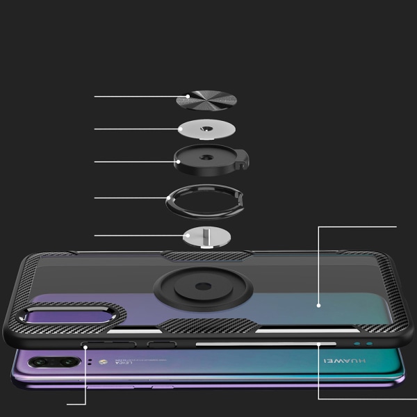 Robust deksel med ringholder - Huawei P20 Svart/Silver