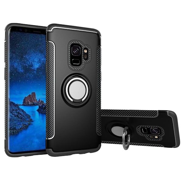 Smart Skal i Karbonfinish (RINGHÅLLARE) - Samsung Galaxy S9 Silver