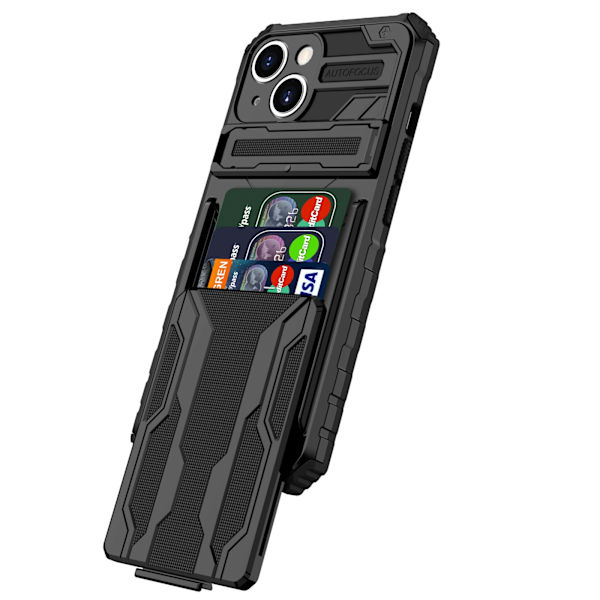 iPhone 13 Plånboksfodral med Kortplats, Kickstand och Militärklassat Skydd Svart