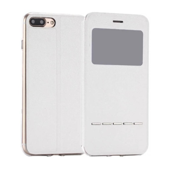 iPhone 8 Plus Stilsäkert Smartfodral Fönster & Svarsfunktion Rosa