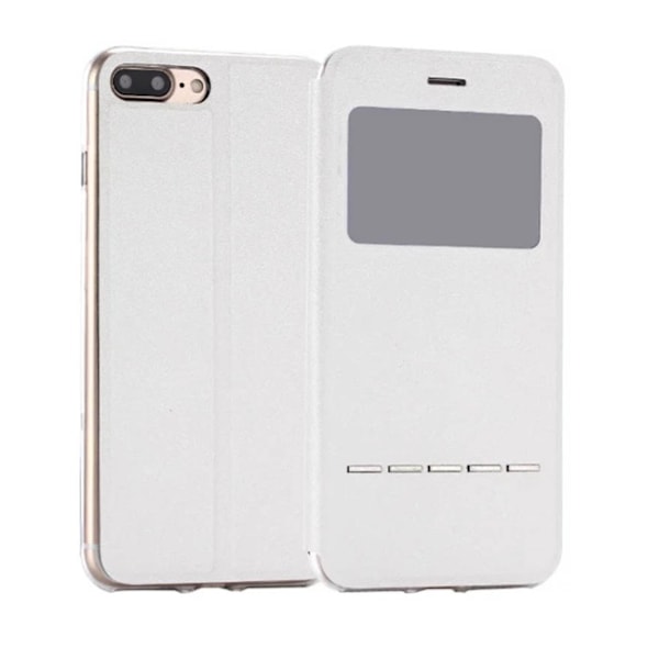 iPhone 8 Plus Stilsäkert Smartfodral Fönster & Svarsfunktion Vit