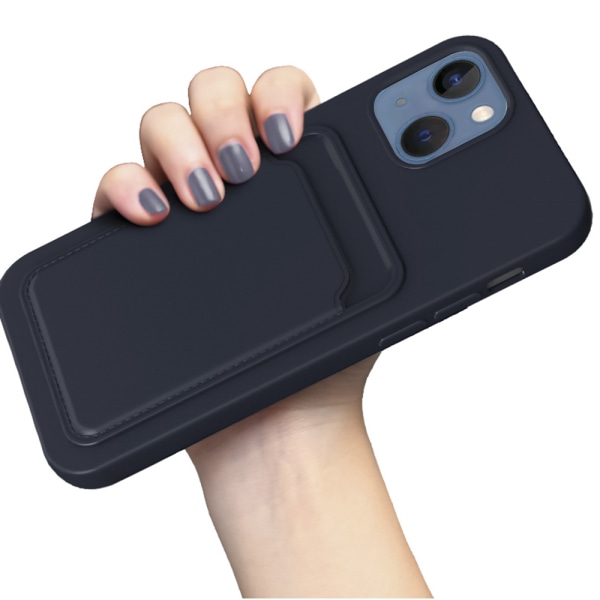 Stilfuldt glat FLOVEME cover med kortrum - iPhone 13 Mini Mörkblå