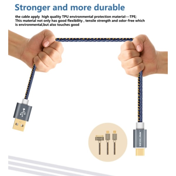 Högkvalité VOXLINK Micro-USB SnabbladdningsKabel 200cm Blå