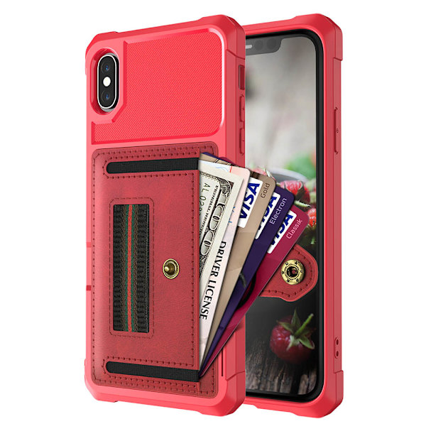 iPhone X/XS - Skal med Korthållare Röd