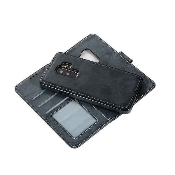 Samsung Galaxy S9+ - Silk-Touch Fodral med Plånbok och Skal Svart