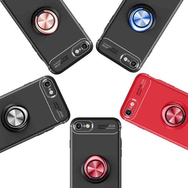 iPhone 7 - Stilig deksel med ringholder (AUTOFOKUS) Röd/Röd