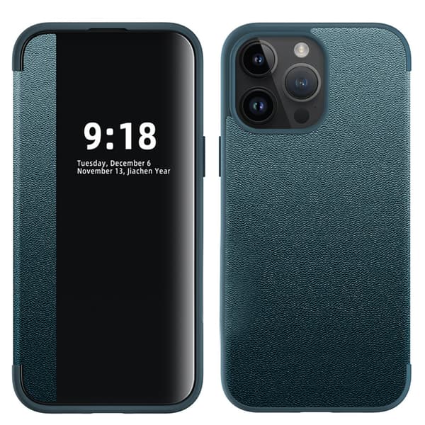 iPhone 15 Pro - PU-läderfodral med fönster och SIM-hållare Orange