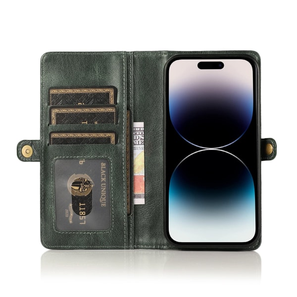 Elegant plånboksfodral i läder för iPhone 15 Pro Max Mörkgrön