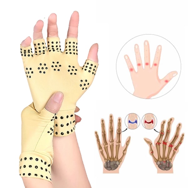1-Par Kompress Fingerlösa Artrit Handskar Beige