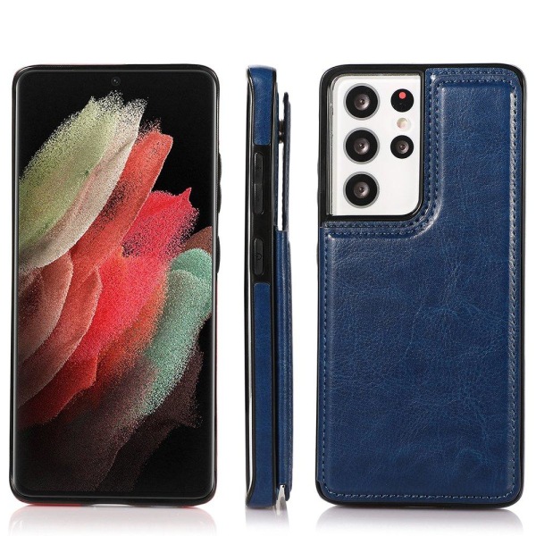 Stilsäkert Skal med Kortfack - Samsung Galaxy S21 Ultra Marinblå