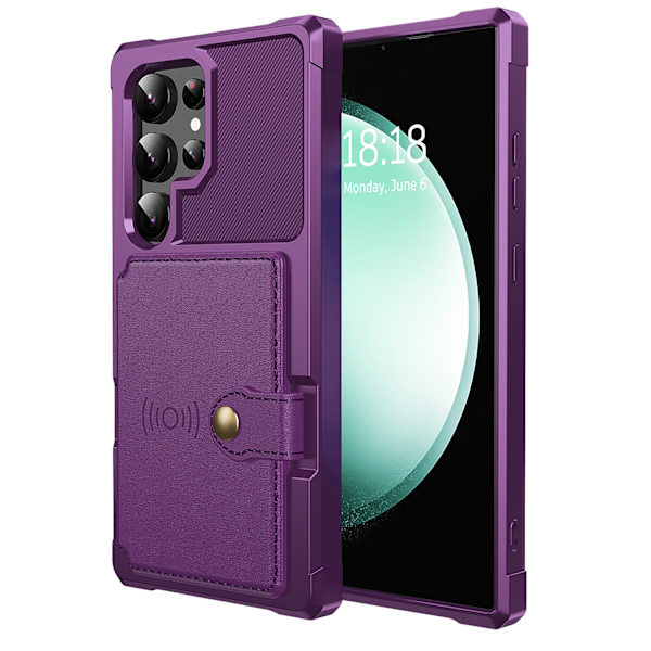 Samsung Galaxy S24 Ultra Elegant Plånboksfodral Läder med Fäste Röd