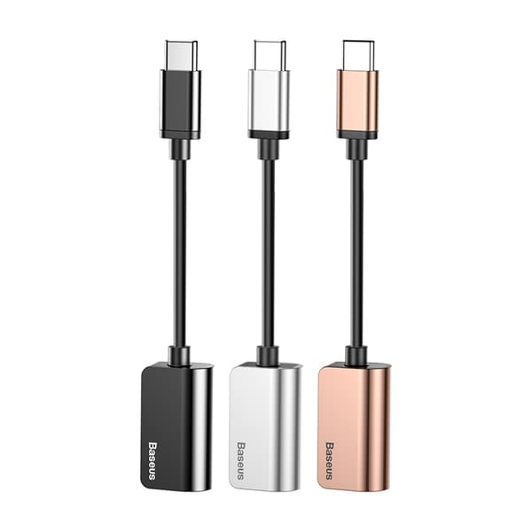 Type-C-Splitter (2 i 1) Adapter för Laddning/Musik från Baseus Silver Silver