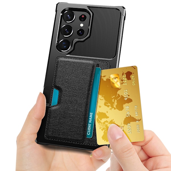 Samsung Galaxy S23 Ultra Wallet Case - Plats för 2 Kort Svart