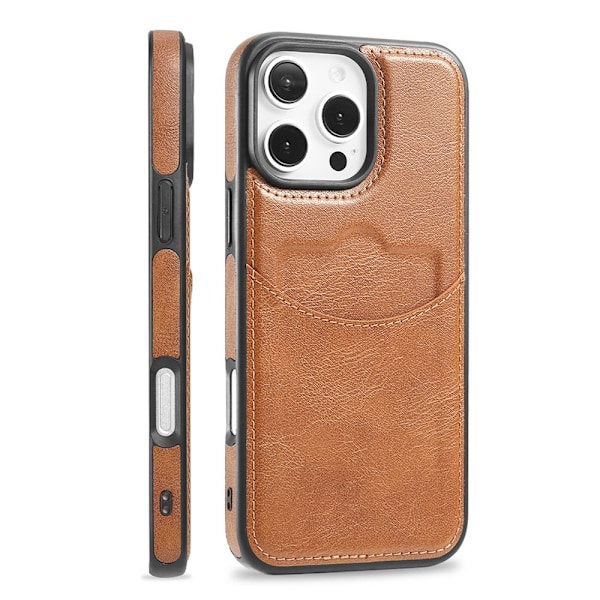 iPhone 16 Pro Max - Slimmat Kortfacksskal i Läder Mörkbrun