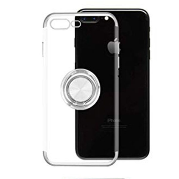 iPhone 7 Plus - Joustava silikonikotelo sormustelineellä (FLOVEME) Silver