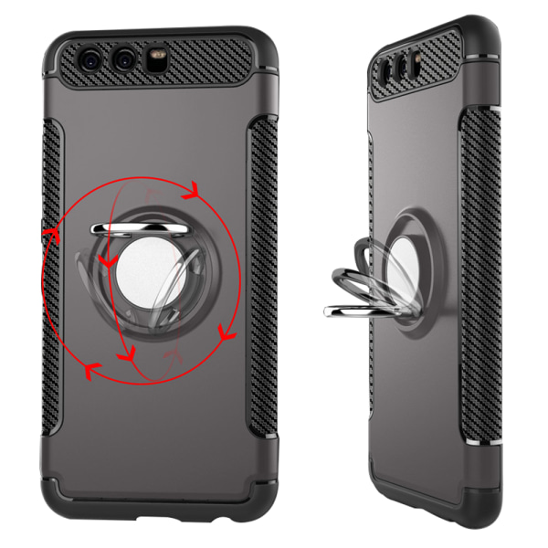 Huawei P10 - Robust beskyttelsescover med ringholder Grå