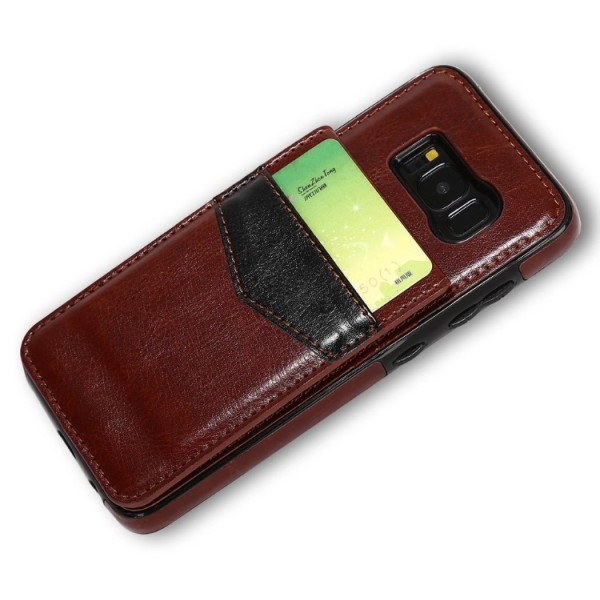 Samsung Galaxy S8 - LEMAN-nahkakotelo lompakko-/korttipaikalla Vit