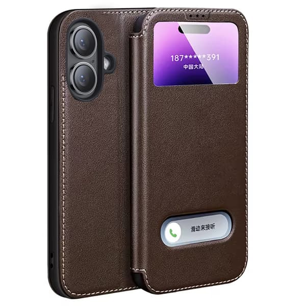 Elegant och skyddande Leman läderskal för iPhone 16 Blå